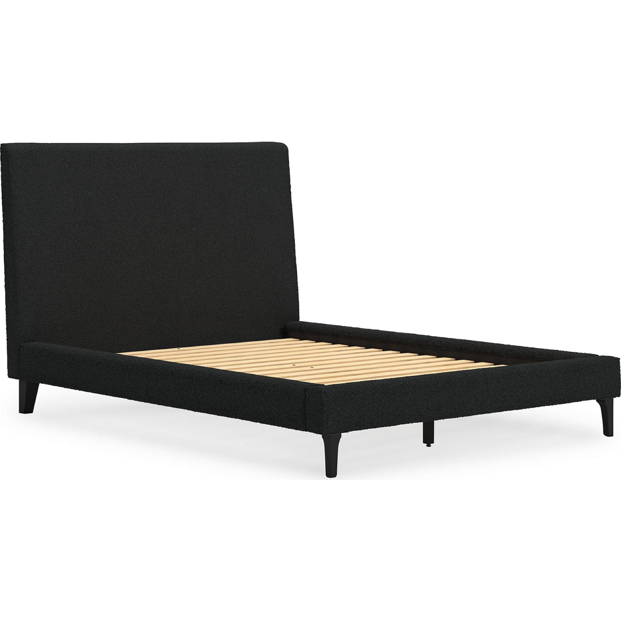 Cadmori Full Upholstered Bed Frame with Headboard - Queen Size Platform Bed, Black Fabric Upholstery - Perfect for Modern Bedroom, Guest Room or Apartment