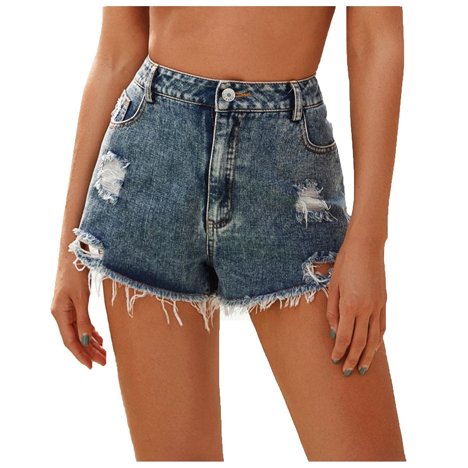 **Women's High Waisted Distressed Denim Shorts - Raw Frayed Hem with Tassels | Stylish Jean Shorts for Casual Outfits & Summer Fashion**
