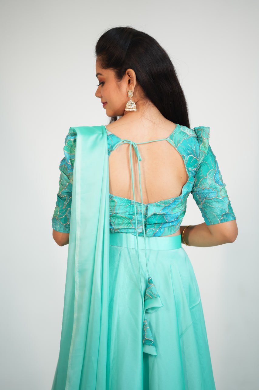 DD527 Anitha 3-Layer Crop Top Lehenga Set for Women - Stylish Indian Ethnic Outfit for Weddings, Parties & Festive Occasions