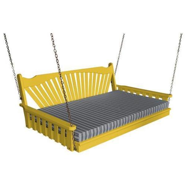 Yellow Pine Swing Bed with Fanback - Outdoor Hanging Bed for Porch, Patio, or Garden Relaxation