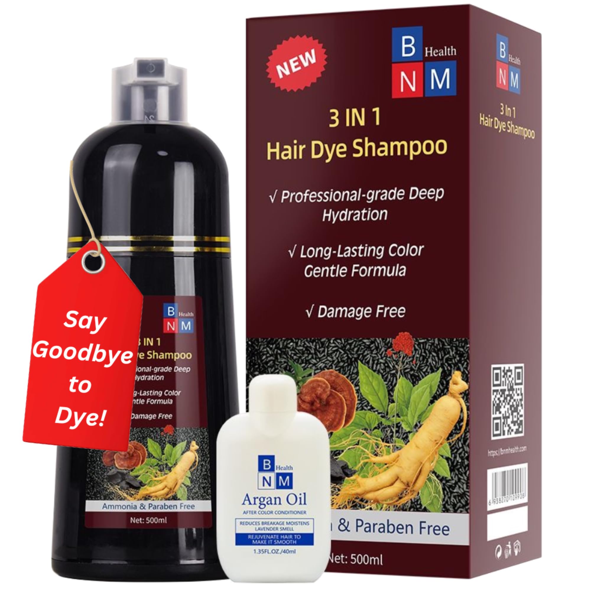 **Dark Wine Red Hair Dye Shampoo for Gray Hair – 3-in-1 Natural Color, Shampoo & Conditioner – Ammonia-Free, Long-Lasting Coverage – 500ml – Quick & Easy for Men & Women – Perfect for Home Use & Salon Styling**