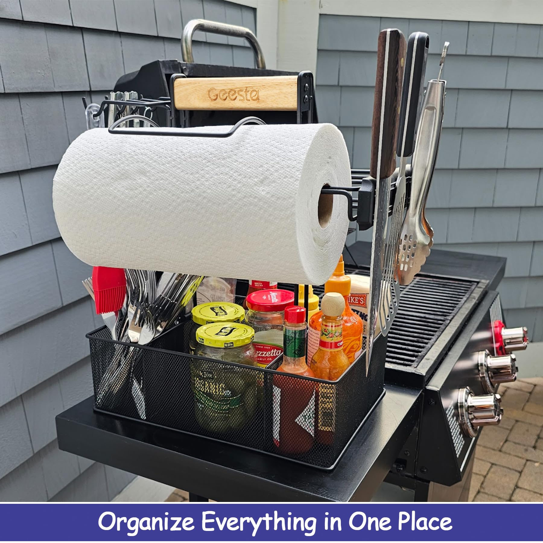 **Geesta Grill Caddy – BBQ Organizer for Outdoor Cooking, Camping & Picnic Accessories with Paper Towel Holder, Magnetic Tool Holder & Condiment Storage – Perfect for Tailgating, RV Kitchens & Backyard Grilling**