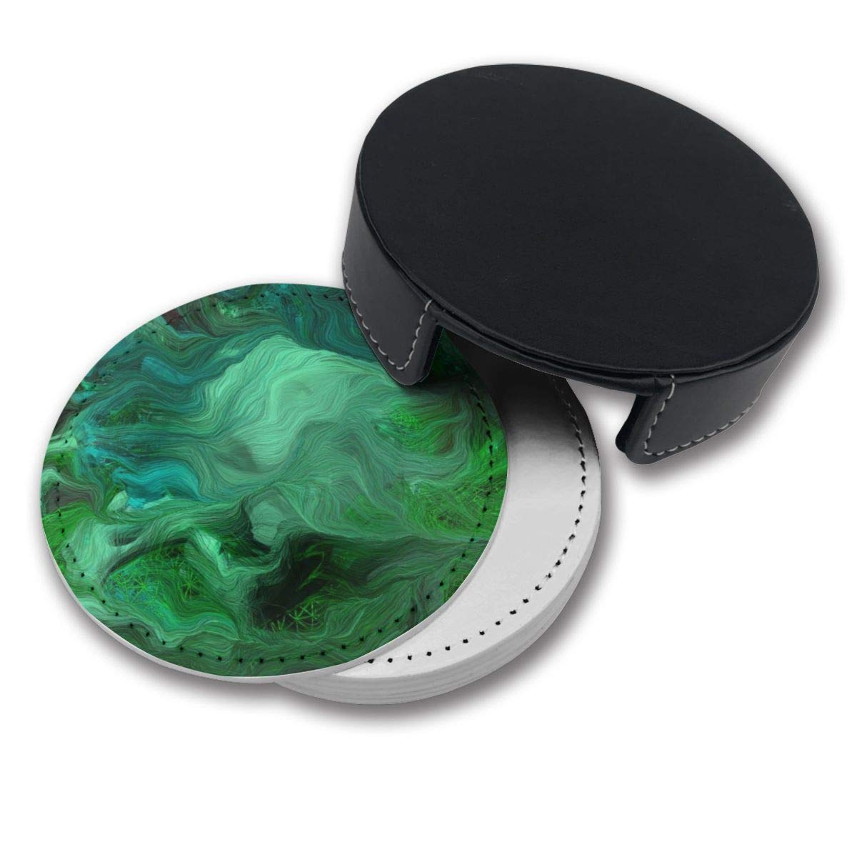 Premium Emerald Green Drink Coasters Set of 6 with Holder - Absorbent & Non-Slip for Coffee, Wine, and Beverage Cups - Perfect for Home, Office, and Party Use