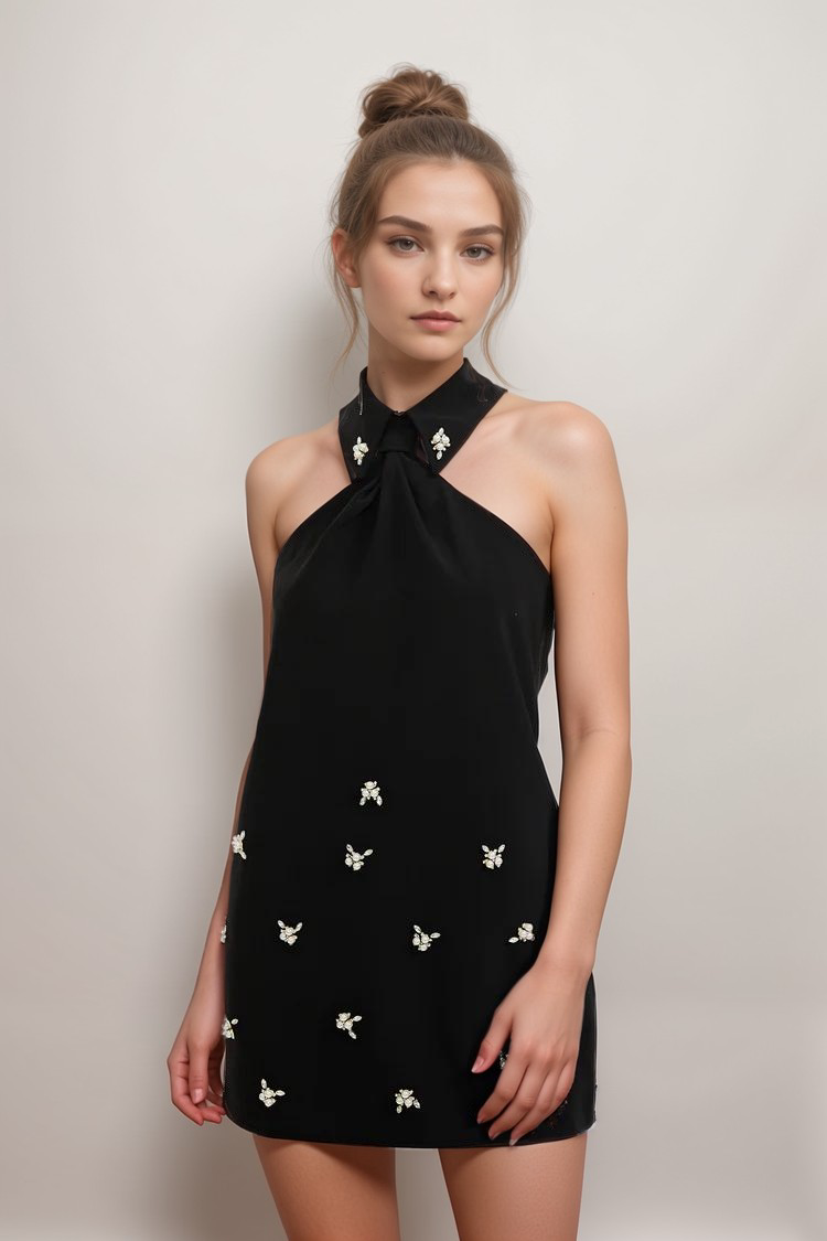 Charlene Embellished Halterneck Mini Dress - Sexy Party Dress for Women, Perfect for Night Out, Club, Date Night & Special Occasions