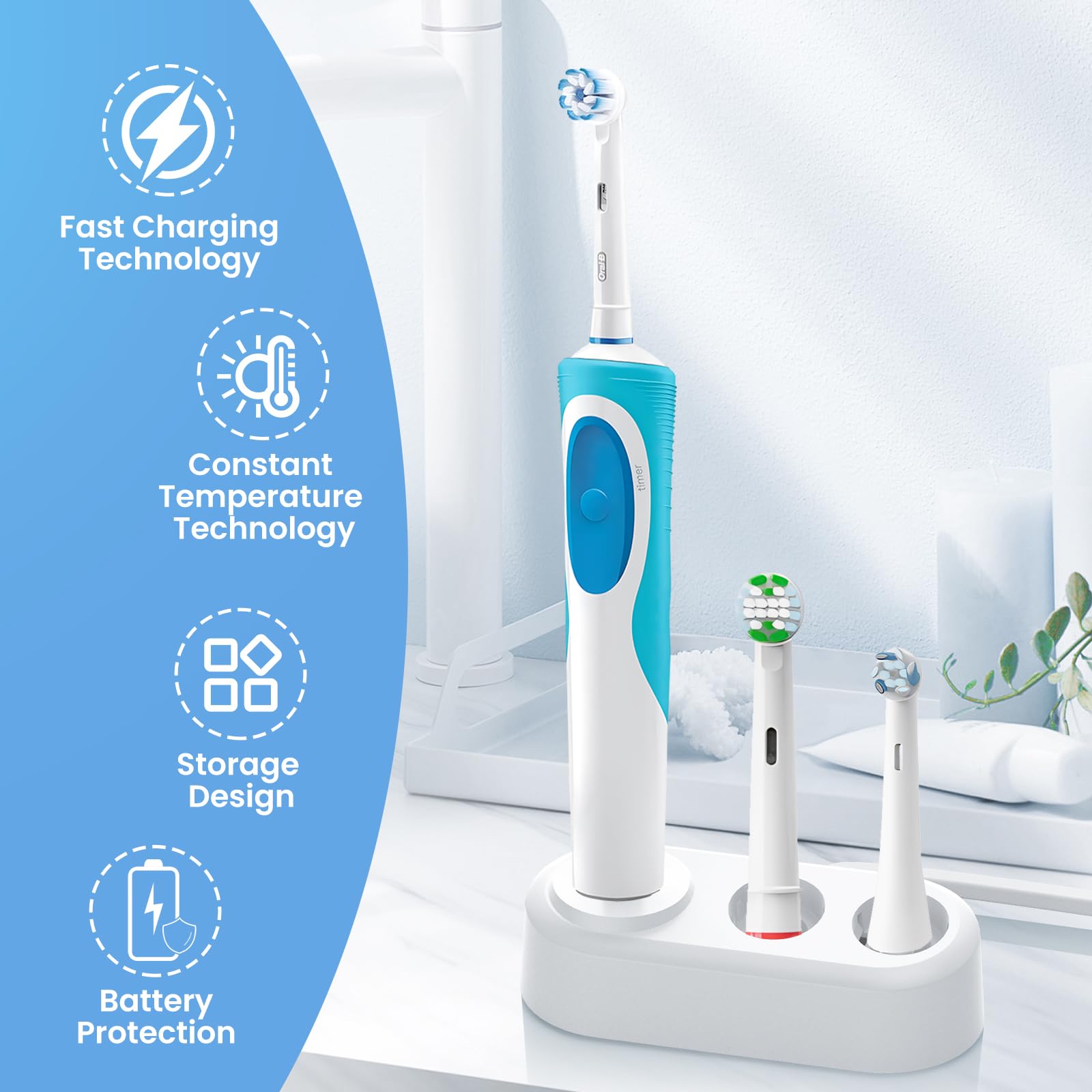 Oral-B Braun Electric Toothbrush Charger with Storage Space - Waterproof Inductive Charging Base (Model 3757) - Compatible with Most Oral-B Braun Toothbrushes - Includes 2 Toothbrush Covers - Perfect for Home, Travel & Bathroom Use