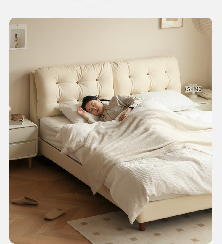 Organic Leather Art Bed - Cream Cloud Soft Mattress for Ultimate Comfort | Perfect for Master Bedrooms, Guest Rooms & Luxury Apartments