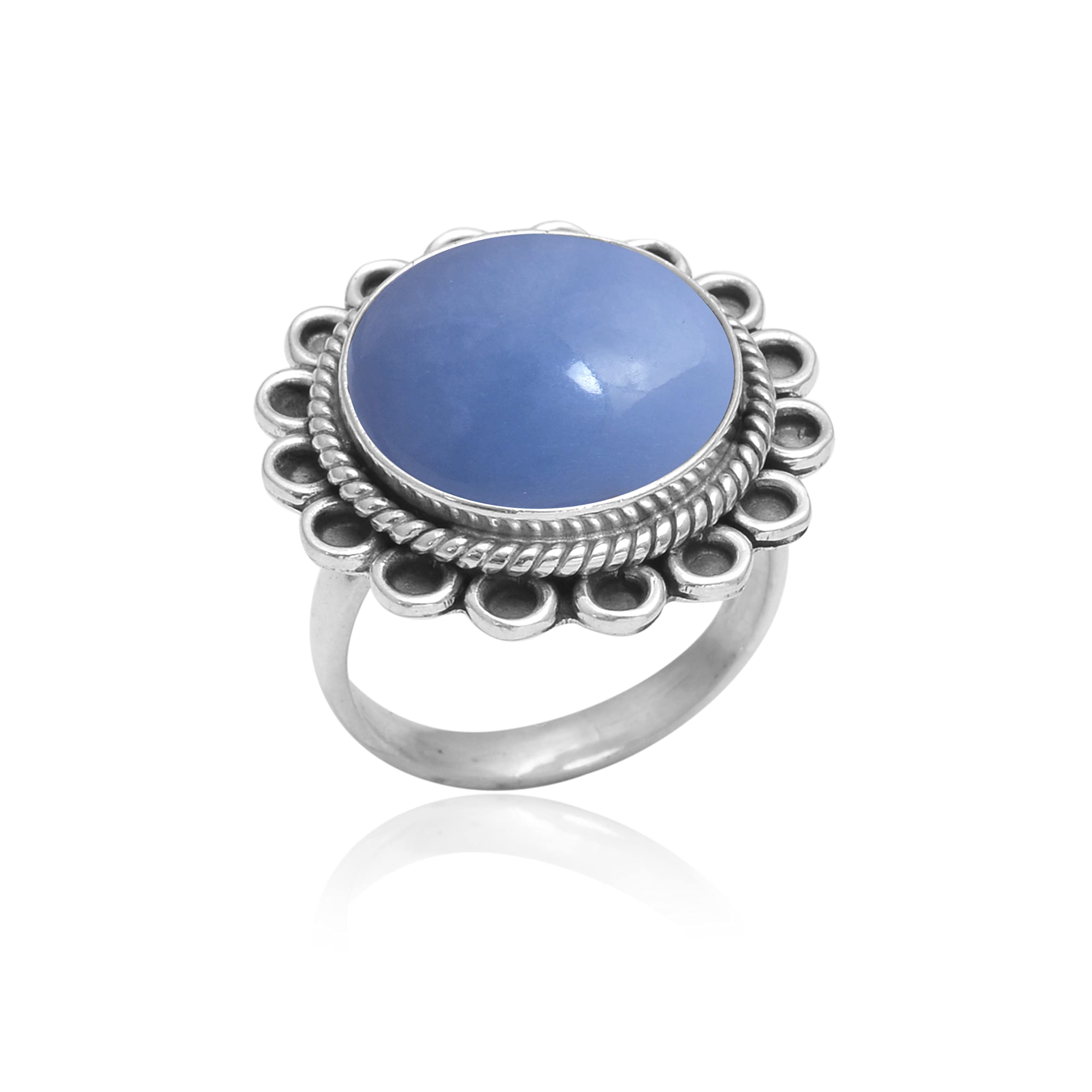 Angelite Ring for Women - 925 Sterling Silver Handmade Jewelry with Blue Angelite Gemstone | Spiritual Healing, Meditation & Everyday Elegance (VSR-664)