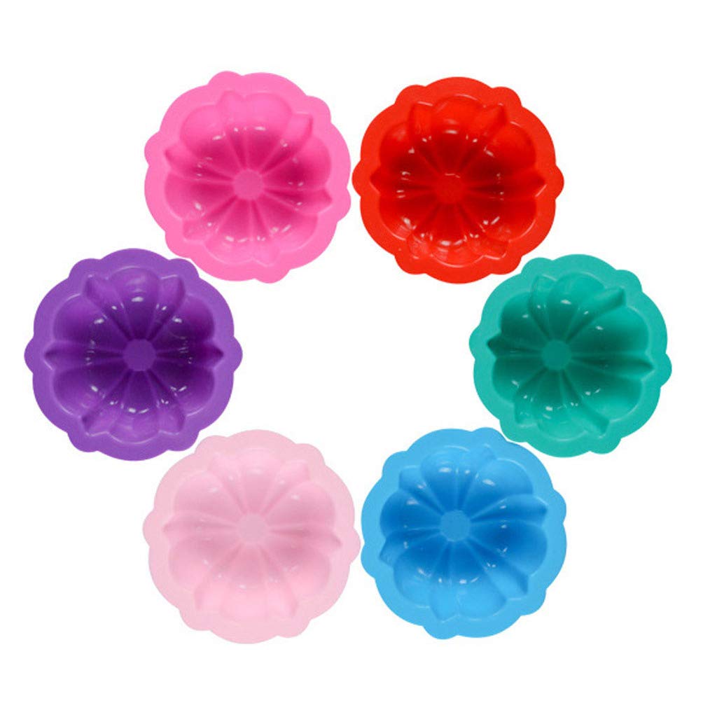 Non-Stick Silicone Bread Loaf Pan Set - 6pcs Flower Cake Mold for Baking, Fondant, Cupcakes & Tarts | Premium Bakeware for Home Bakers | Perfect for Birthday Parties, Holiday Baking & DIY Dessert Making (Random Colors)