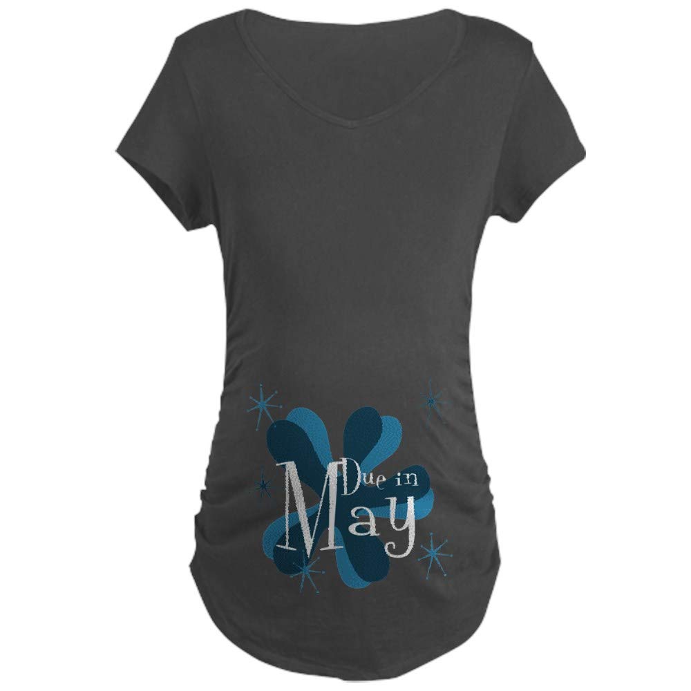 Due in May Retro Splat Maternity T-Shirt - Funny Pregnancy Announcement Tee for Expecting Moms - Perfect for Baby Showers, Gender Reveals & Maternity Photos