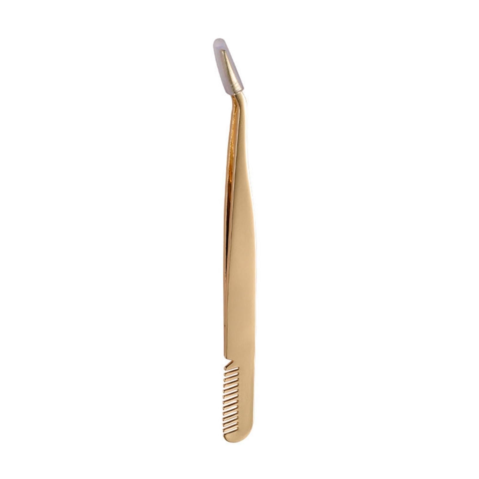 Premium Gold Eyelash Tweezers - Professional False Eyelash Applicator, Eyelash Extension Curler & Hair Removal Tool for Perfect Makeup Application | Ideal for Salon, Home Use & Travel Beauty Kit