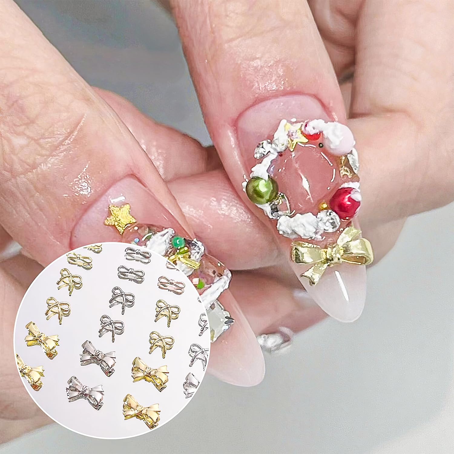 60 Pcs 3D Bowknot Nail Art Charms - Gold & Silver Alloy Bow Tie Nail Decorations, Cute Metal Nail Jewelry with 3D Butterfly Knot Designs for DIY Nail Art, Manicure & Pedicure Decoration - Perfect for Parties, Weddings and Special Occasions