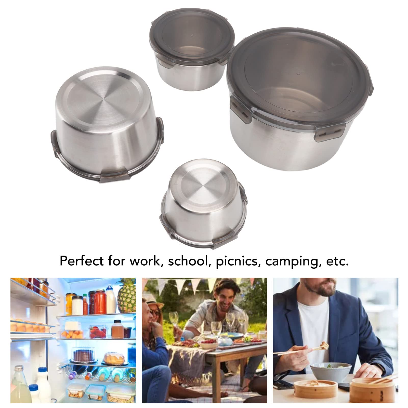 4-Piece Large Capacity Stainless Steel Food Storage Containers with Lids - Airtight, Portable Lunch Box for Work, School, Picnics & Meal Prep (Round Design)