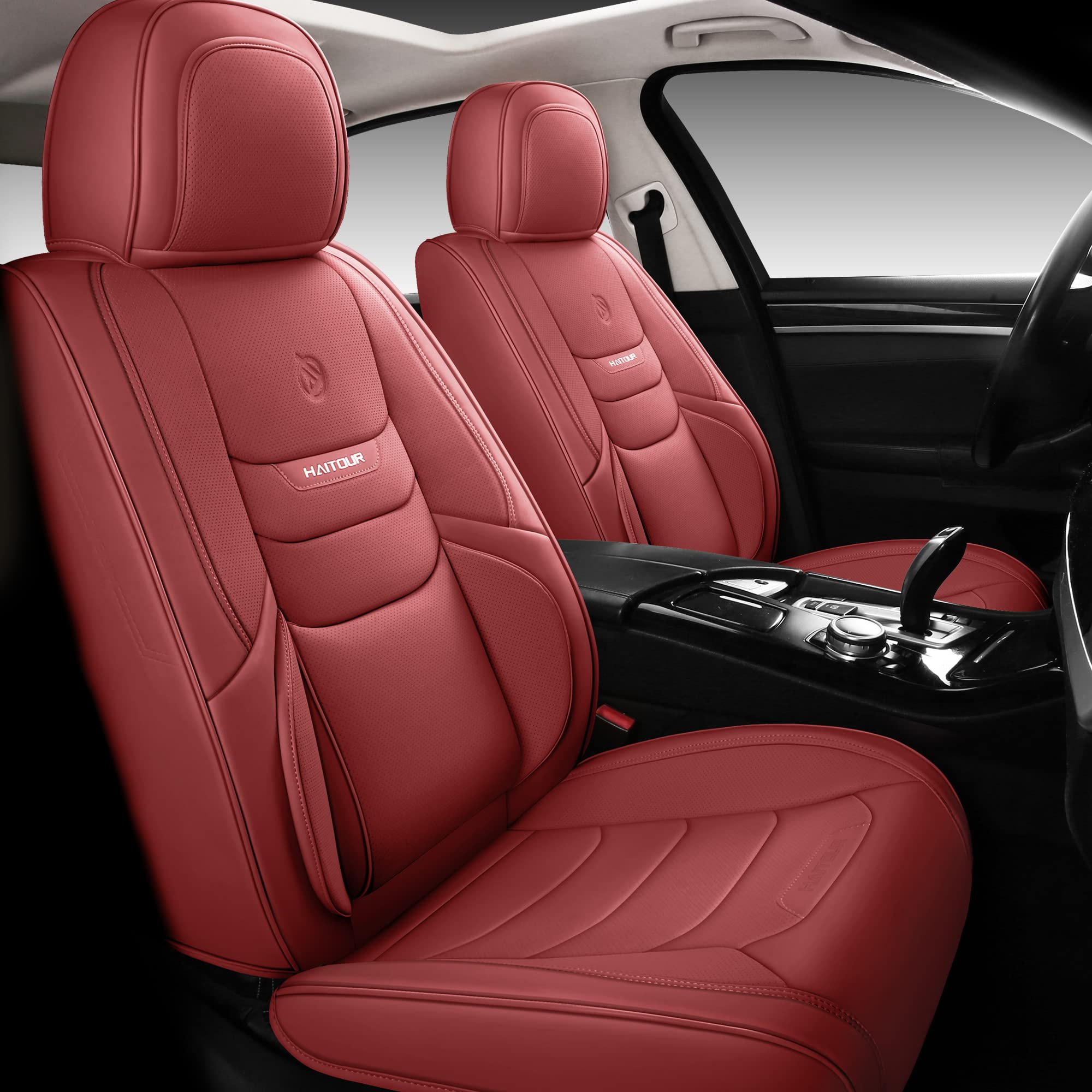 Premium Universal Fit Full Coverage Leather Car Seat Covers - Waterproof Luxury Protector for Sedans, Trucks & SUVs - 5-Seat Set in Elegant Wine Red - Perfect for Road Trips, Daily Commutes & Family Travel