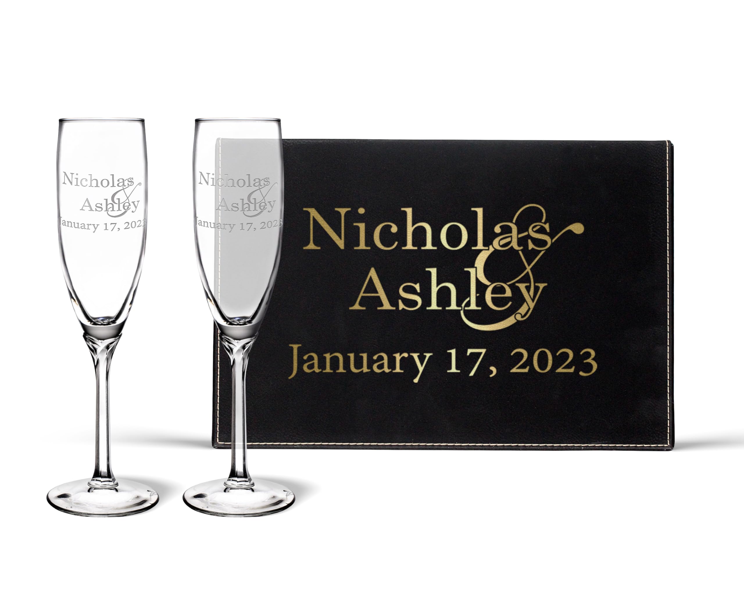 Personalized Mr & Mrs Wedding Champagne Flutes Set - Engraved Anniversary Toasting Glasses for Couples with Keepsake Box - Elegant Faceted Stem Crystal Flutes for Wedding Toast, Bridal Shower, Anniversary Gifts & Romantic Celebrations