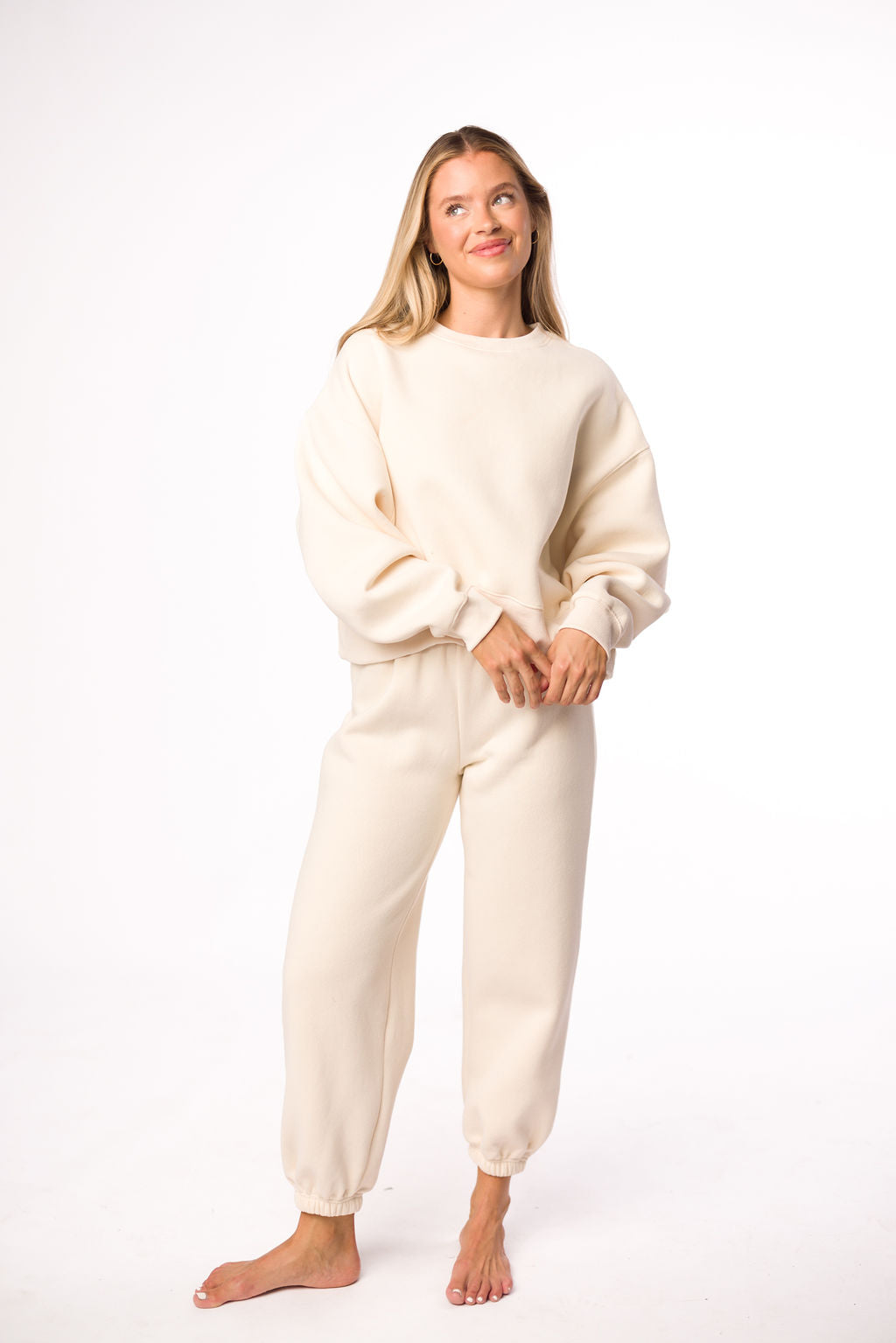 Soft & Cozy Cream Sweatpants for Women - High Waisted Lounge Pants with Pockets - Perfect for Yoga, Running Errands & Relaxing at Home