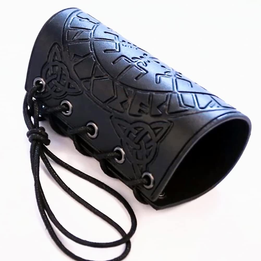 Viking Leather Bracers - Medieval Knight Armor Guards, LARP PU Leather Gauntlet, Embossed Armor Wristband for Cosplay, Renaissance Fairs & Historical Reenactments