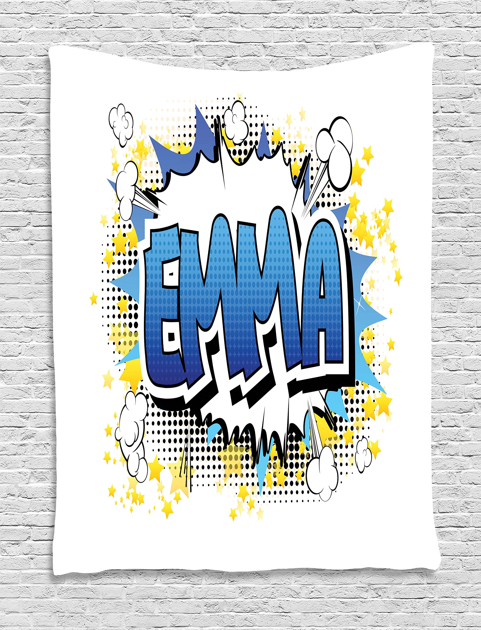 Ambesonne Emma Tapestry - Vibrant Cartoon Stars & Burst Design for Teen Girls | Blue, Yellow & Black Wall Hanging (40x60 inches) | Perfect for Bedroom, Living Room & Dorm Decor | Birthday Gift Idea for Teens & College Students