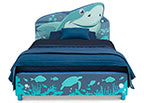 Shark Upholstered Twin Bed - Soft Fabric Platform Bed Frame with Sturdy Wooden Legs for Kids & Teens Bedroom, Dorm Room or Guest Room