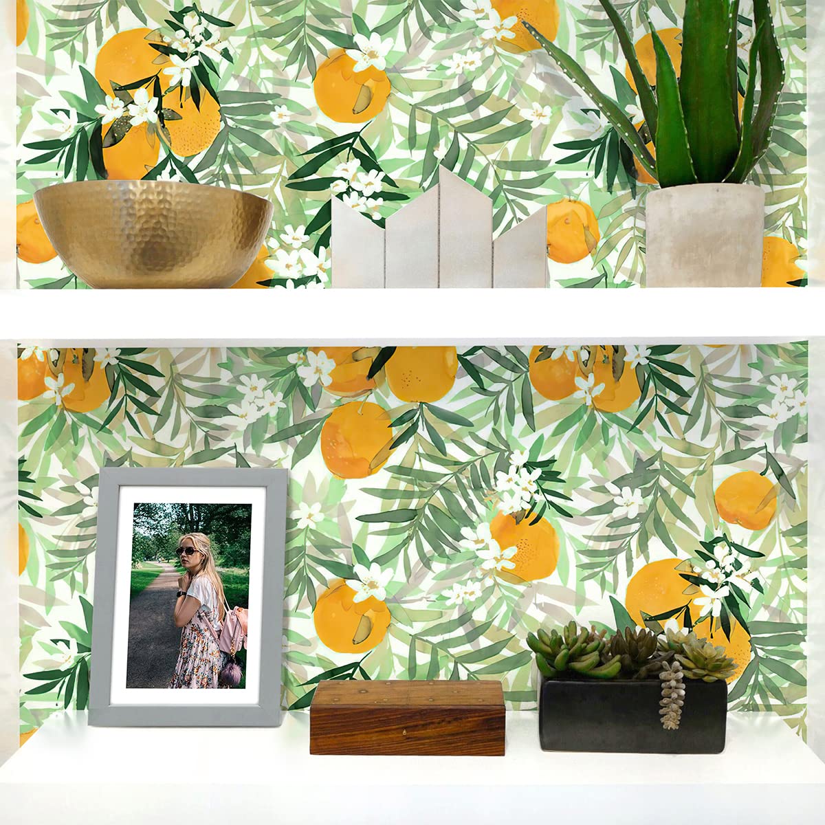 Jeweluck Peel and Stick Wallpaper - Self-Adhesive Orange Wallpaper for Cabinets, 17.7