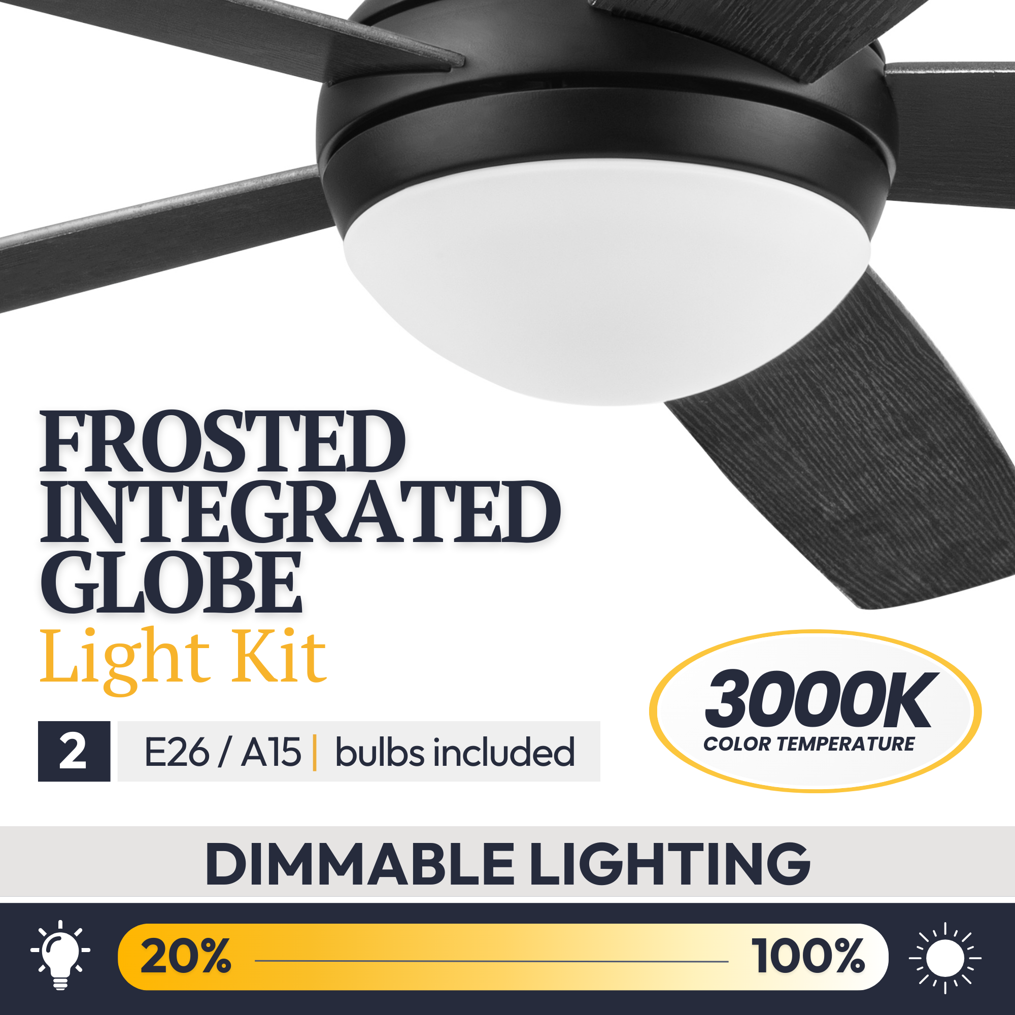 52 Inch Ashby Matte Black Ceiling Fan with Light Kit & Remote Control - Modern Indoor/Outdoor Cooling for Living Room, Bedroom, Patio - Energy Efficient Quiet DC Motor