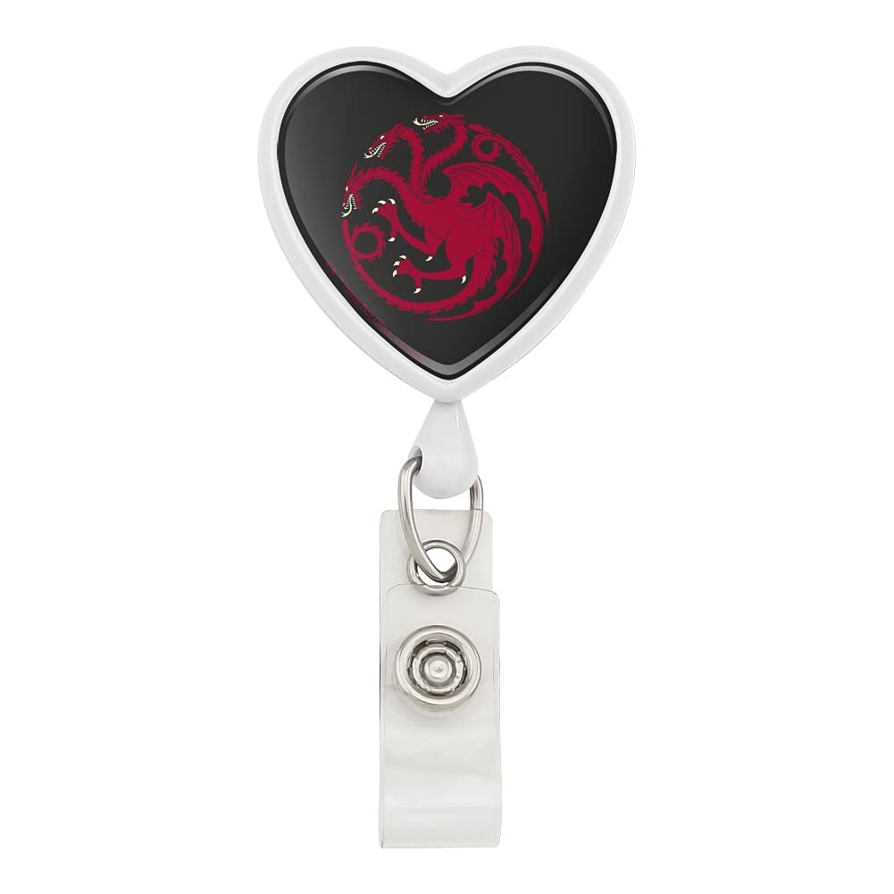 Game of Thrones Targaryen Sigil Heart Lanyard - Retractable Reel Badge Holder for ID Cards, Keys & Work Access - Perfect for Fans, Conventions & Office Use