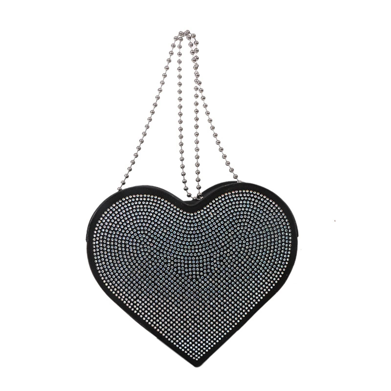 Stylish Rhinestone Heart Chain Shoulder Bag for Women - Elegant Silver Messenger Purse with Adjustable Strap, Perfect for Parties, Dating, and Daily Use
