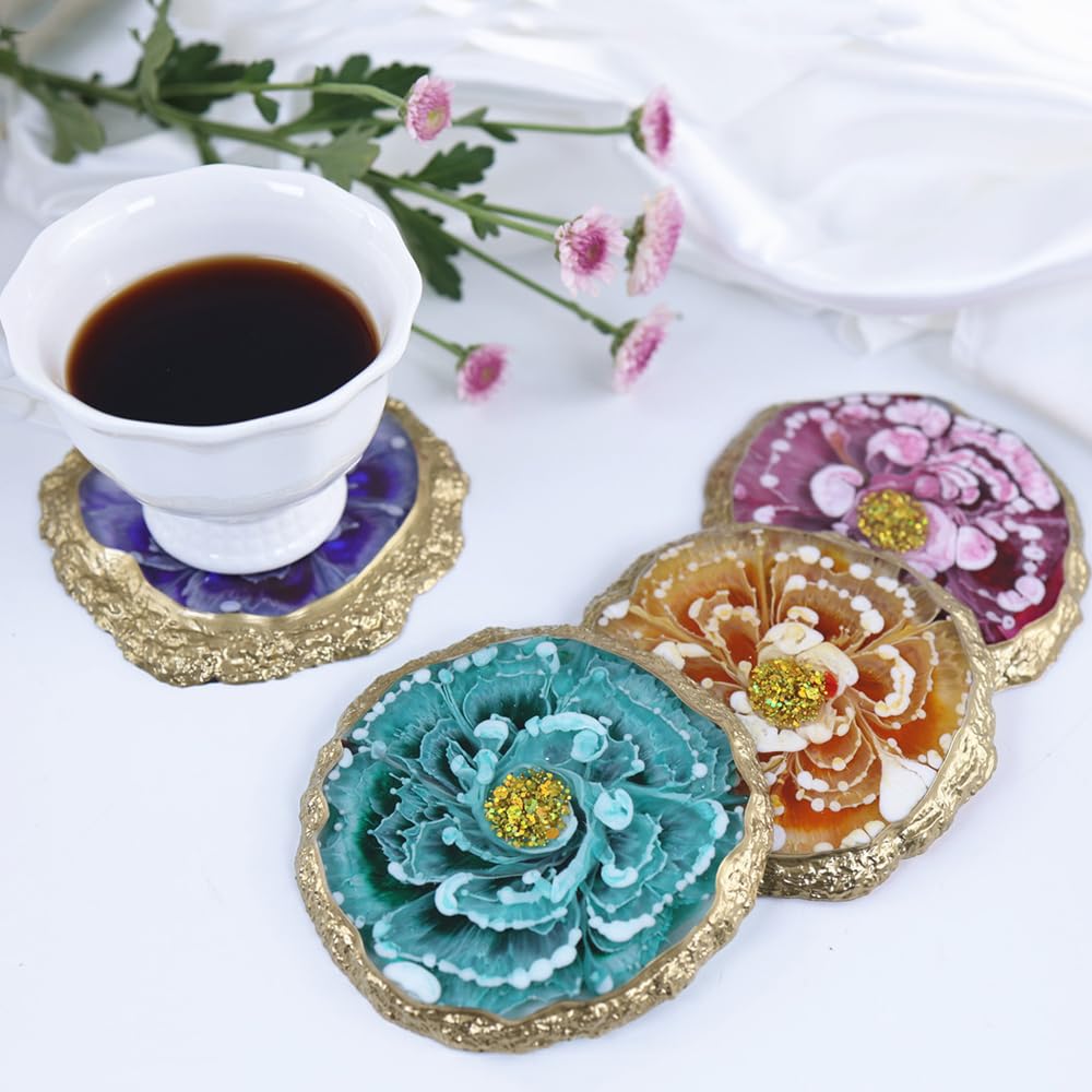 4-Piece Silicone Resin Coaster Molds Set for DIY Epoxy Crafts - Irregular Edge Design for Custom Coaster Making - Perfect for Home Decor, Wedding Favors & Gift Making Projects