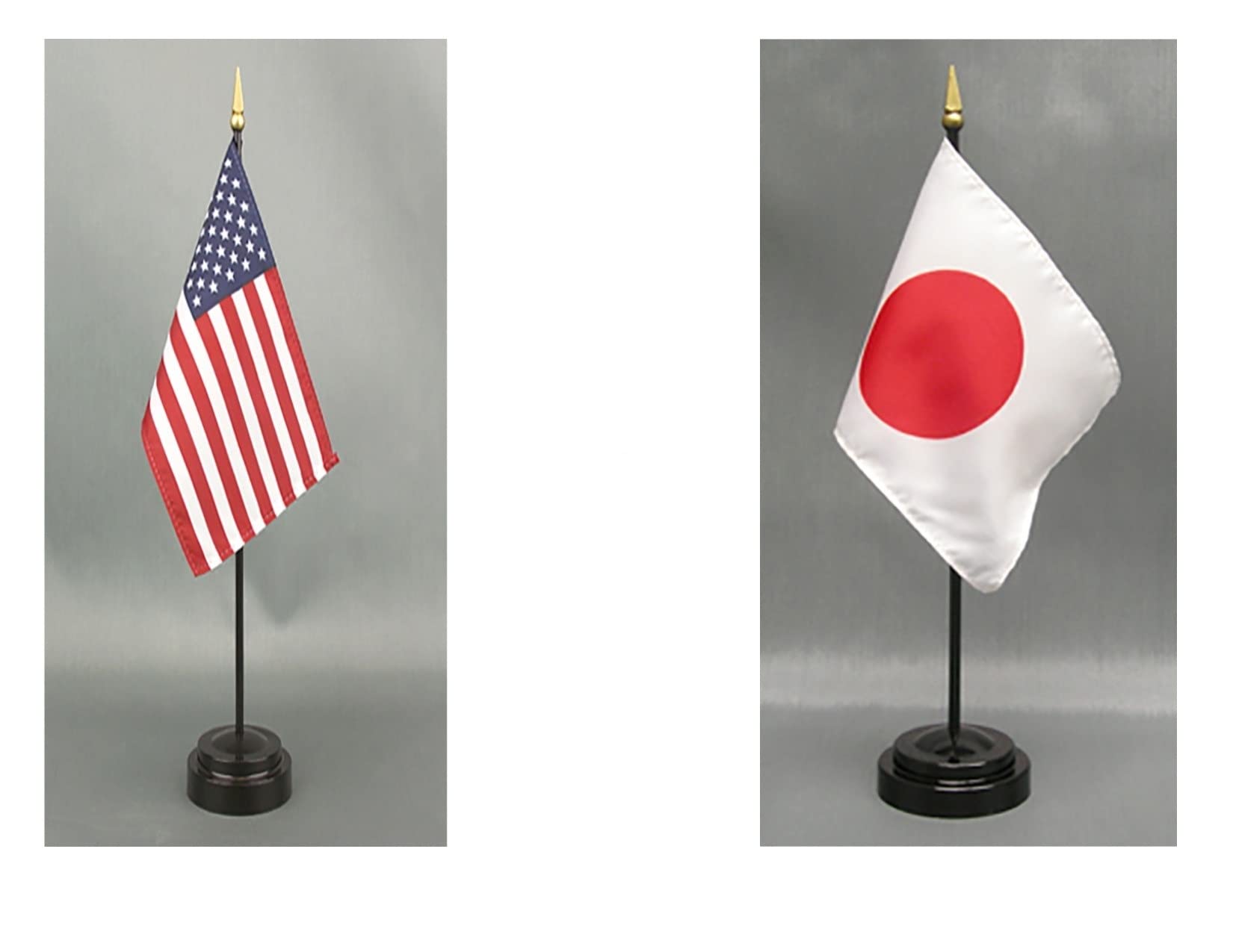 Japan & USA Desk Flag Set - 4x6 Inch Rayon Office Desk & Hand Waving Table Flags with 2 Stands - Perfect for Office Decor, International Events & Patriotic Displays