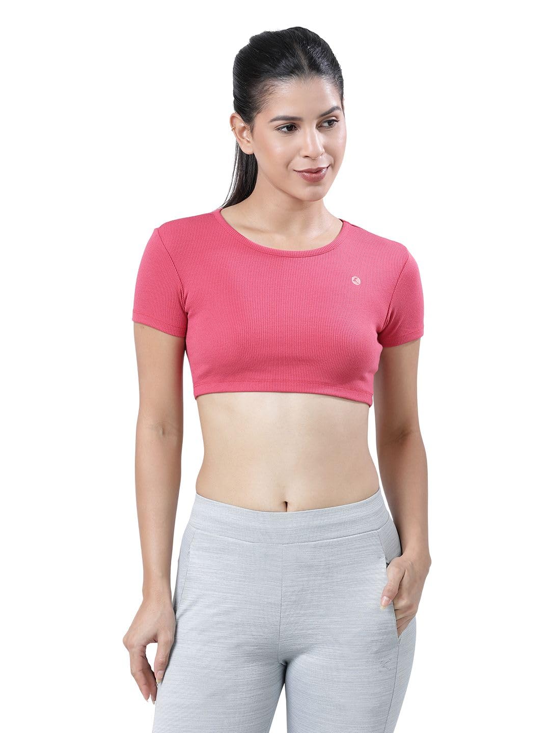 Stylish Women's Cotton Lycra Short Sleeve Round Neck Fitted Crop Top - Comfortable Stunner Tank Top for Yoga, Gym & Summer Outfits | Trendy Casual Wear