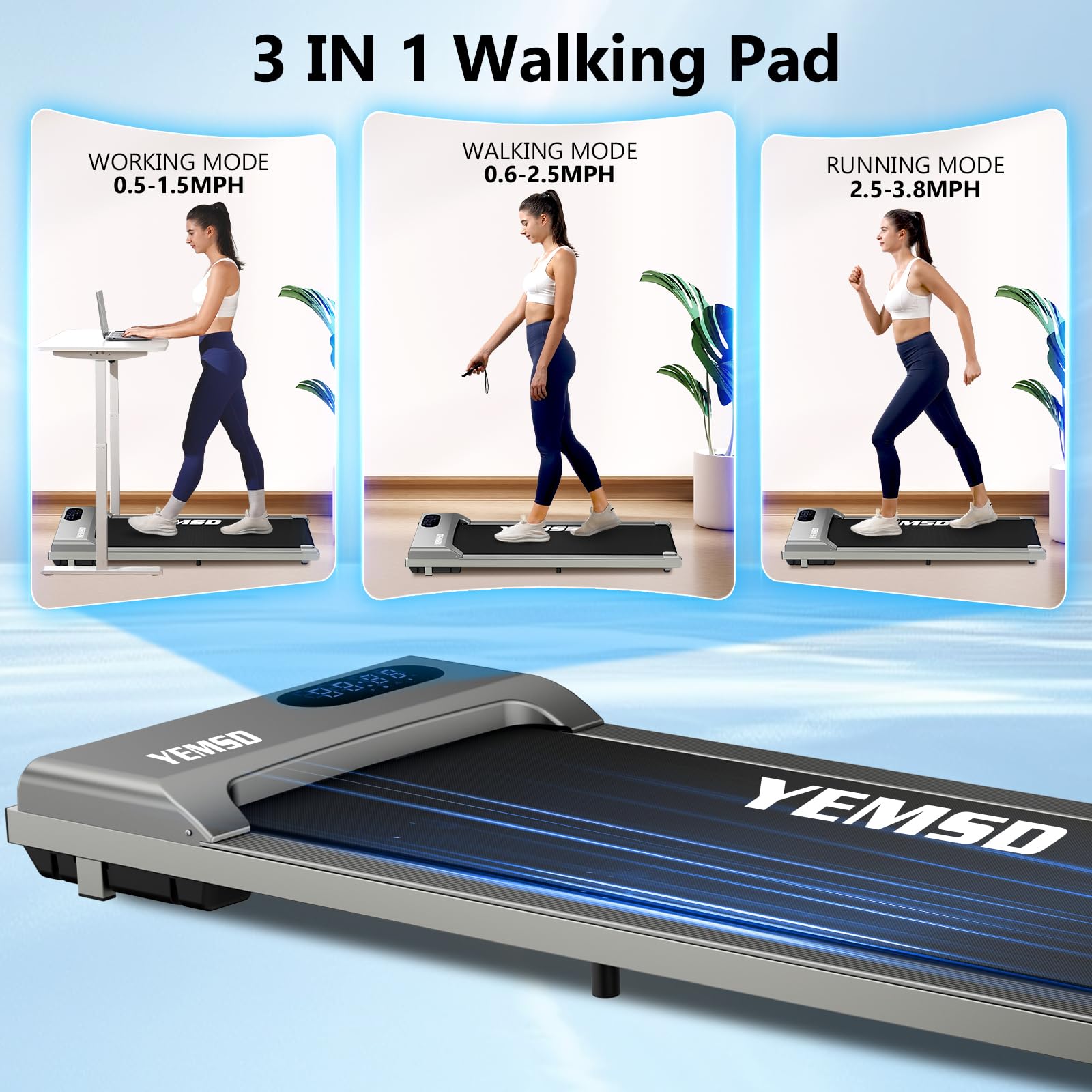 Portable Under Desk Treadmill - 330 lb Capacity Walking Pad with Remote Control & LED Display | 3-in-1 Compact Treadmill for Home, Office & Small Spaces | Perfect for Workouts, Walking While Working & Home Fitness