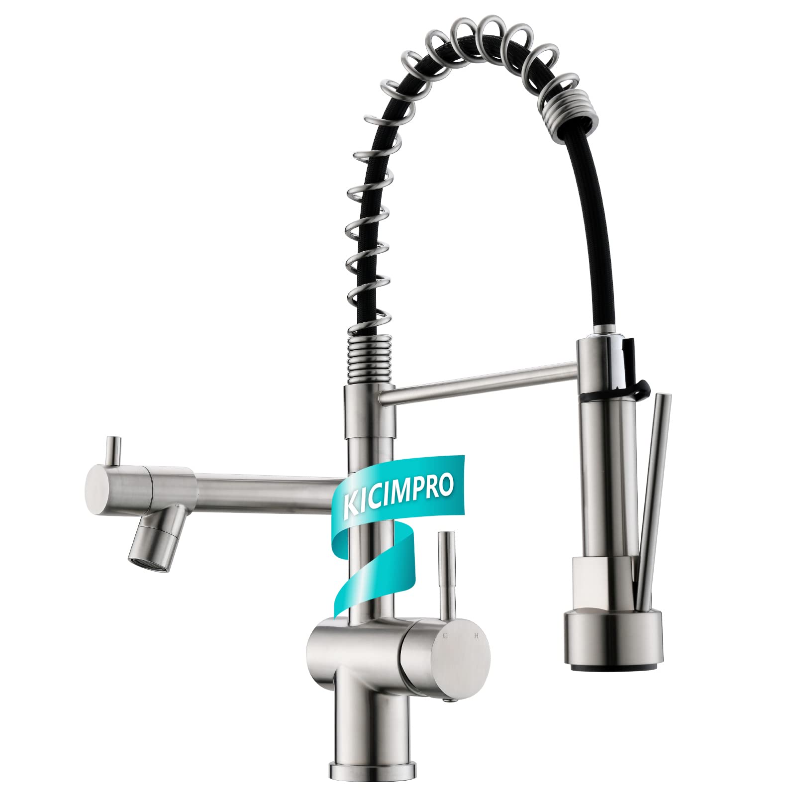 Commercial Kitchen Faucet with Pull Down Sprayer - Brushed Nickel High Arc Stainless Steel Sink Faucet, 1 or 3 Hole Installation, Spring Single Handle Design - Perfect for Restaurants, Bars & Home Kitchens