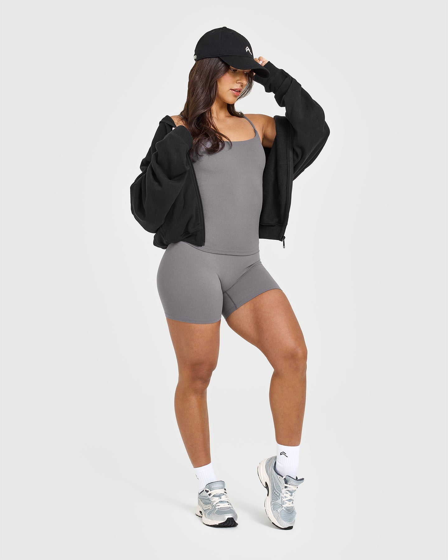 SoftMotion™ Strappy Vest with Built-in Bra Shelf - Ash Grey | Seamless Comfort for Yoga, Workouts & Lounge Wear