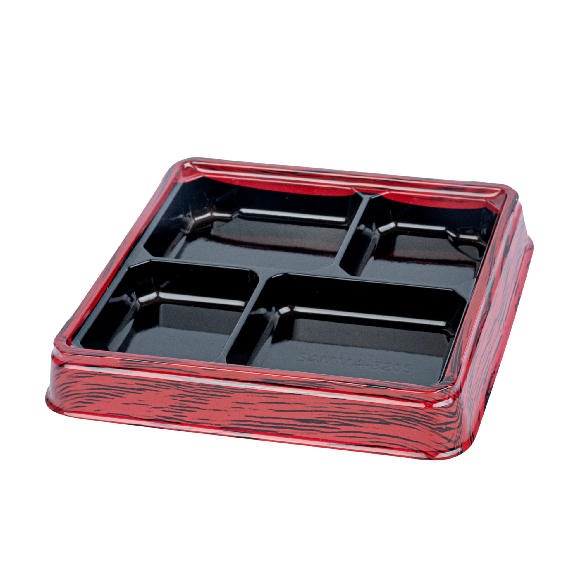 Bento Tek 18 oz Square Red and Black Plastic Bento Box with 4 Compartments | 8.5