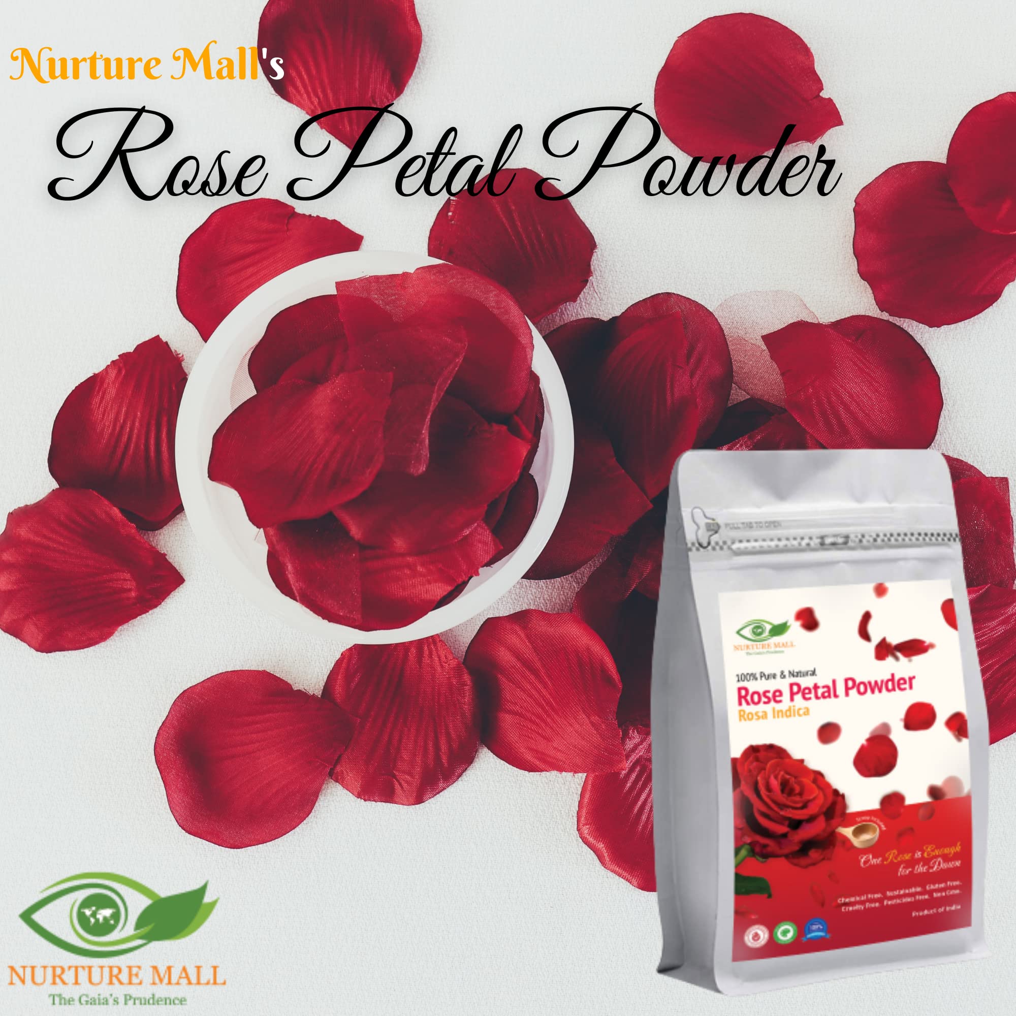 Nurture Mall Rose Petal Powder (200g) - Natural Face Mask for Glowing Skin, Dry Rose Petals Powder for Radiant Skin Care | DIY Facial Treatment, Spa Day at Home, Bridal Skincare Routine