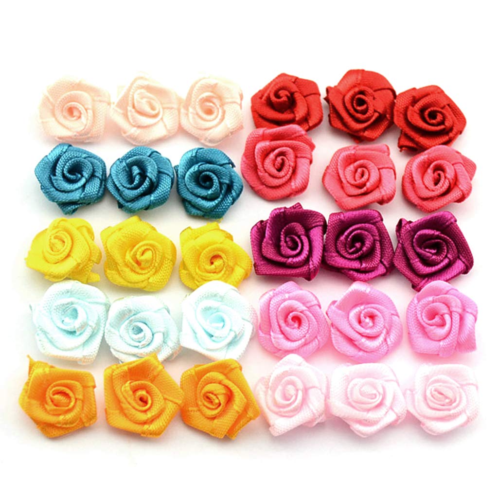 100pcs Satin Ribbon Rose Flower Bow Appliques for Wedding Decor, DIY Crafts, Sewing Projects - Perfect for Bridal Bouquets, Gift Wrapping, Hair Accessories & Home Decoration