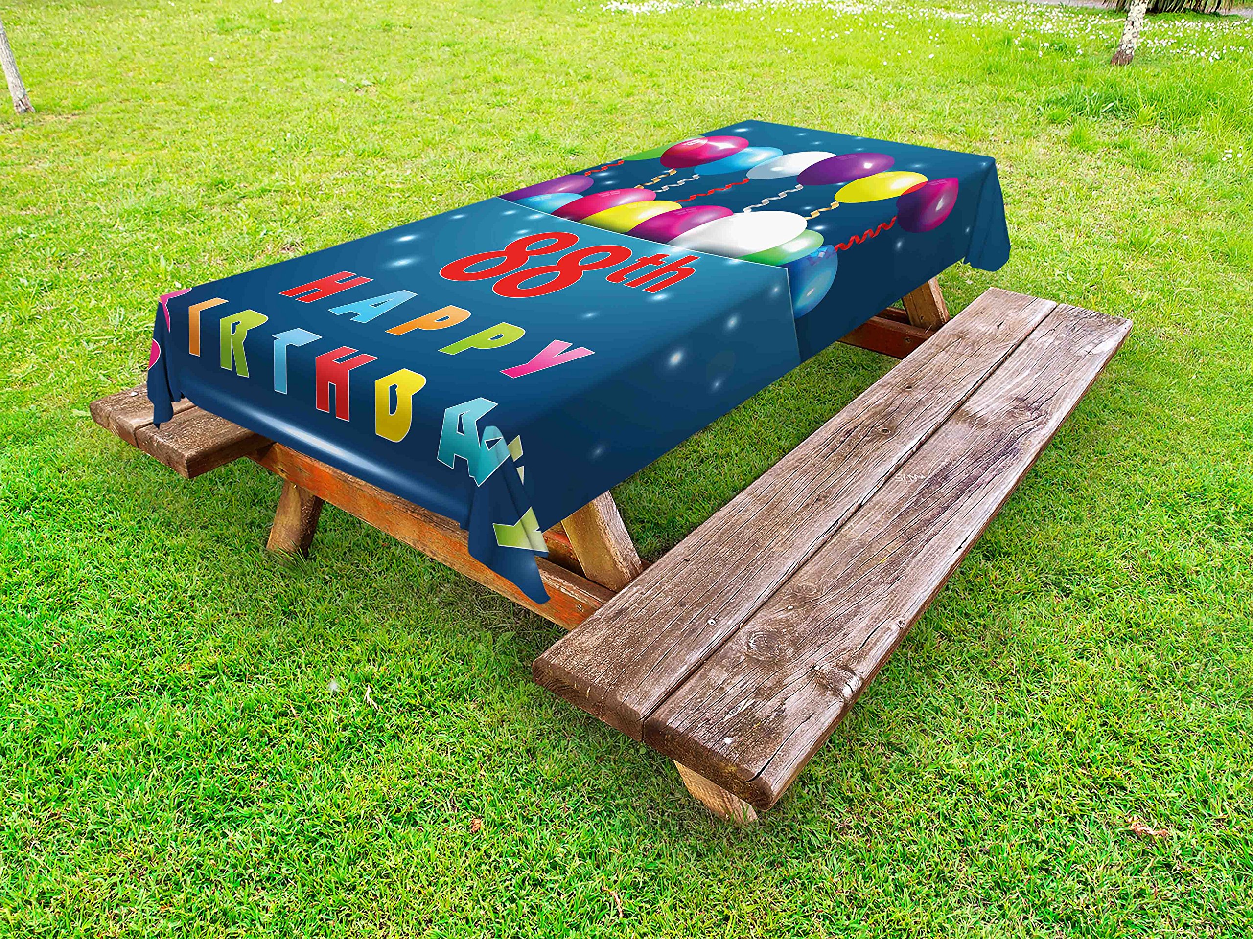 Ambesonne 88th Birthday Party Tablecloth - Colorful Balloon Print Washable Picnic Table Cover 58x120 Inches - Perfect for Outdoor Celebrations, BBQs & Anniversary Decorations