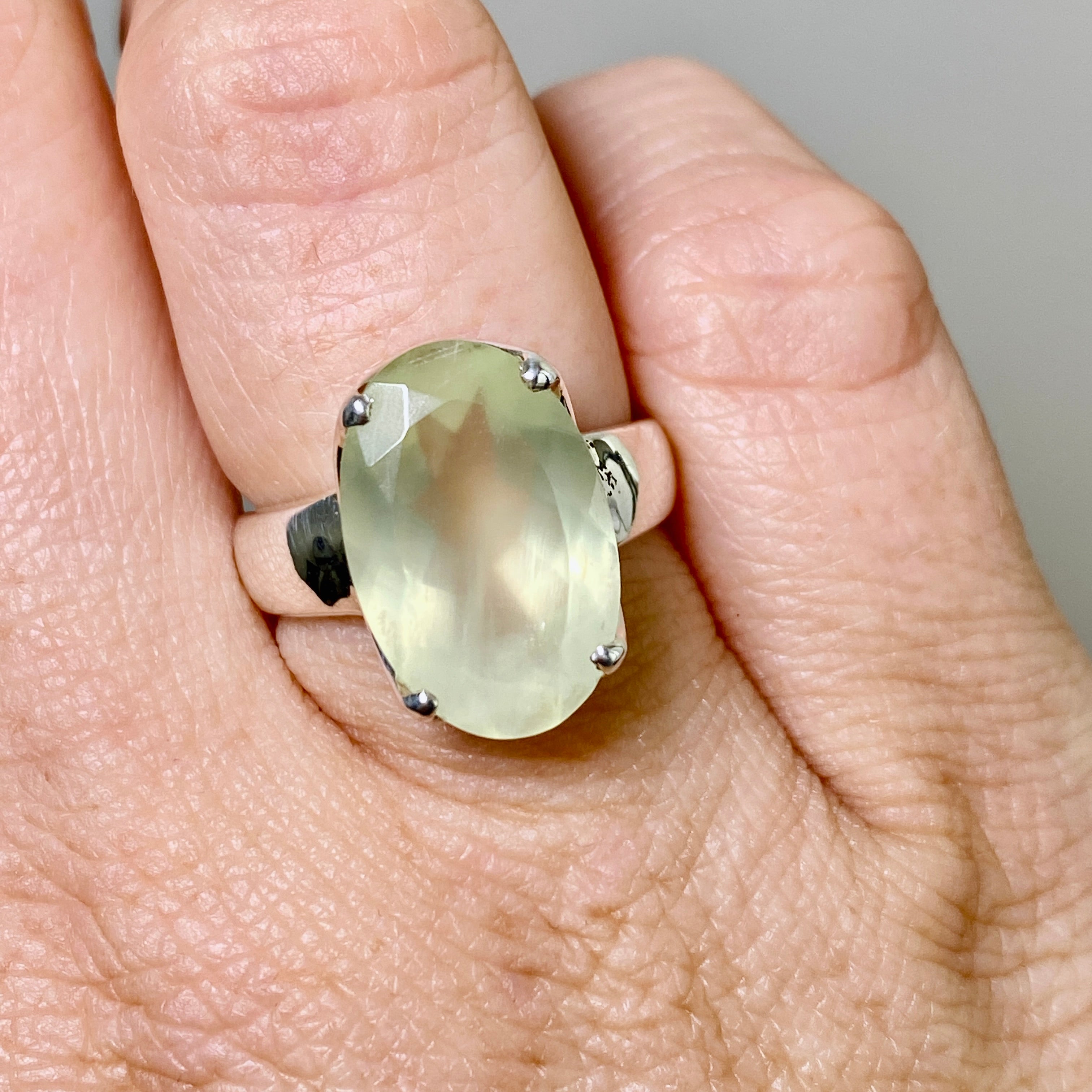 Prehnite Oval Faceted Ring Size 7 - Dainty Gemstone Jewelry for Women - Perfect for Weddings, Anniversaries & Everyday Elegance