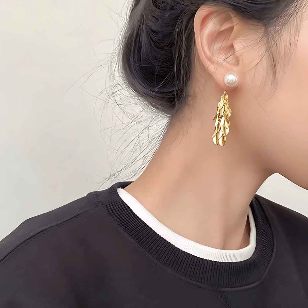 Two Tone Multi Way Pearl Leaf Ear Jacket Earrings for Women - Elegant Dangle & Stud Earrings for Party, Wedding & Everyday Wear | R0609