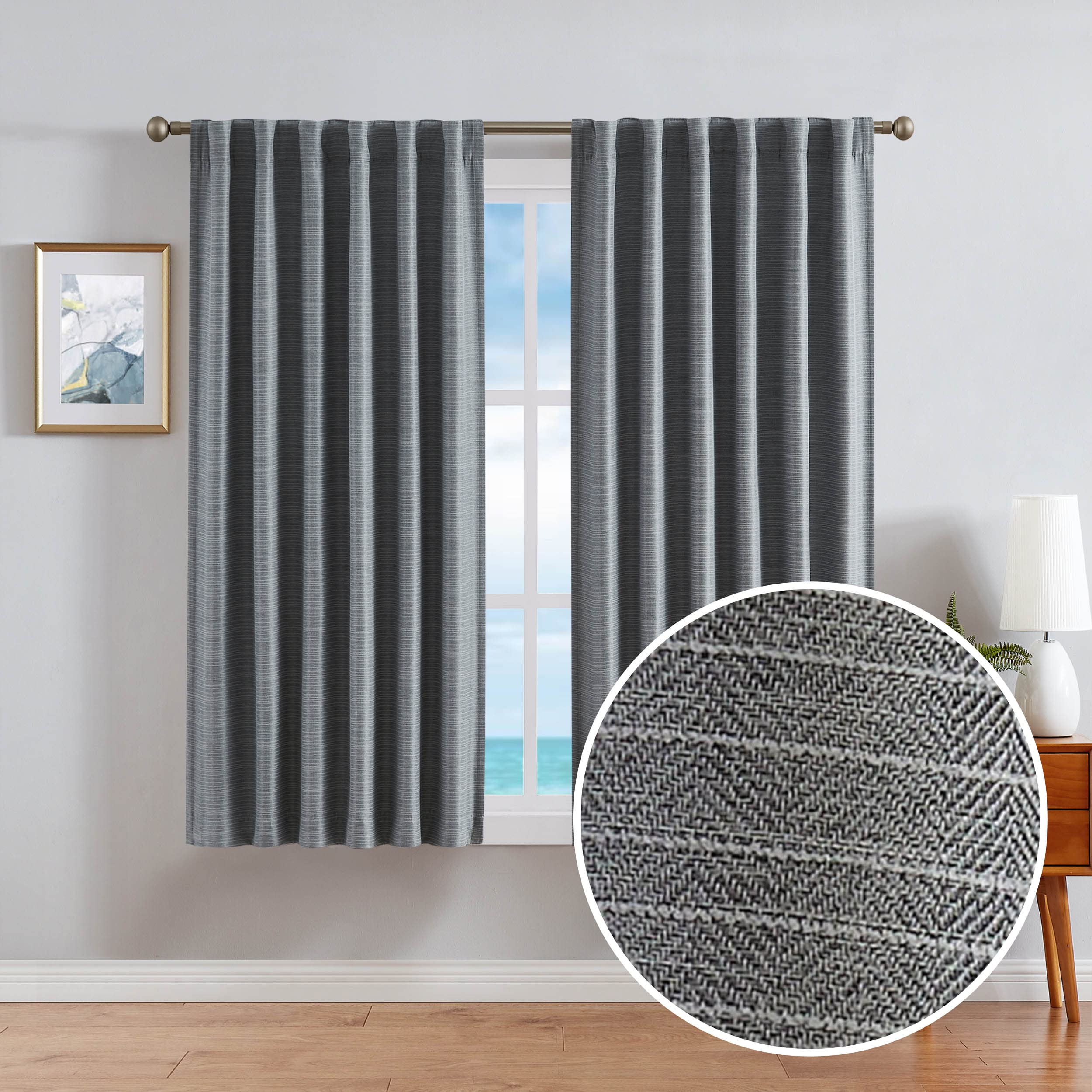 Nautica Robin Thermal Insulated Blackout Curtains - Set of 2 Panels, 52x63 Inch, Charcoal - Energy Efficient Room Darkening Drapes for Living Room, Bedroom, Office & Dining Room - Perfect for Privacy, Light Control & Temperature Regulation