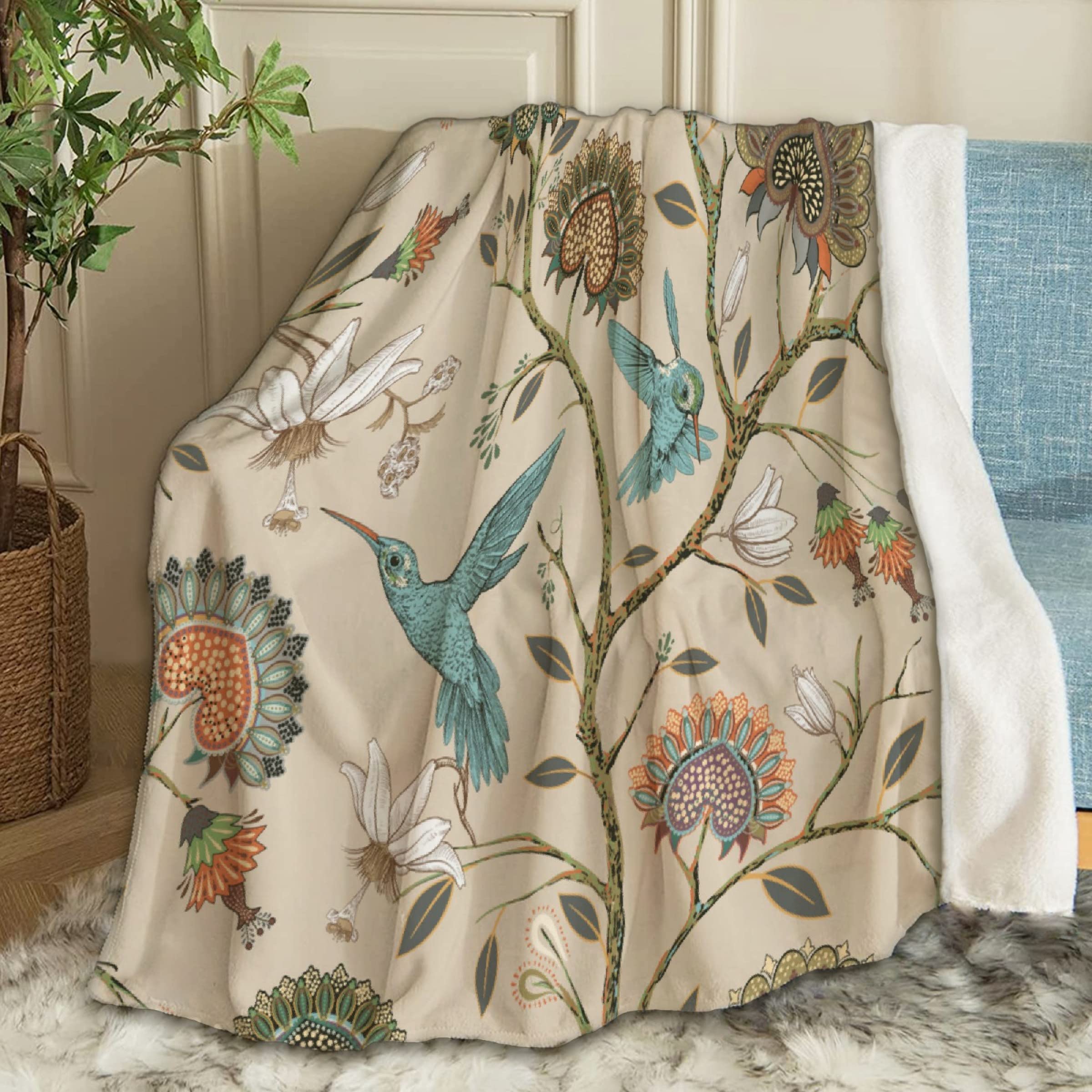 Stylish Floral Hummingbird Fleece Throw Blanket - Ultra Soft 40x50 Inch Cozy Blanket for Bed, Couch & Travel - Perfect Gift for Kids & Home Decor