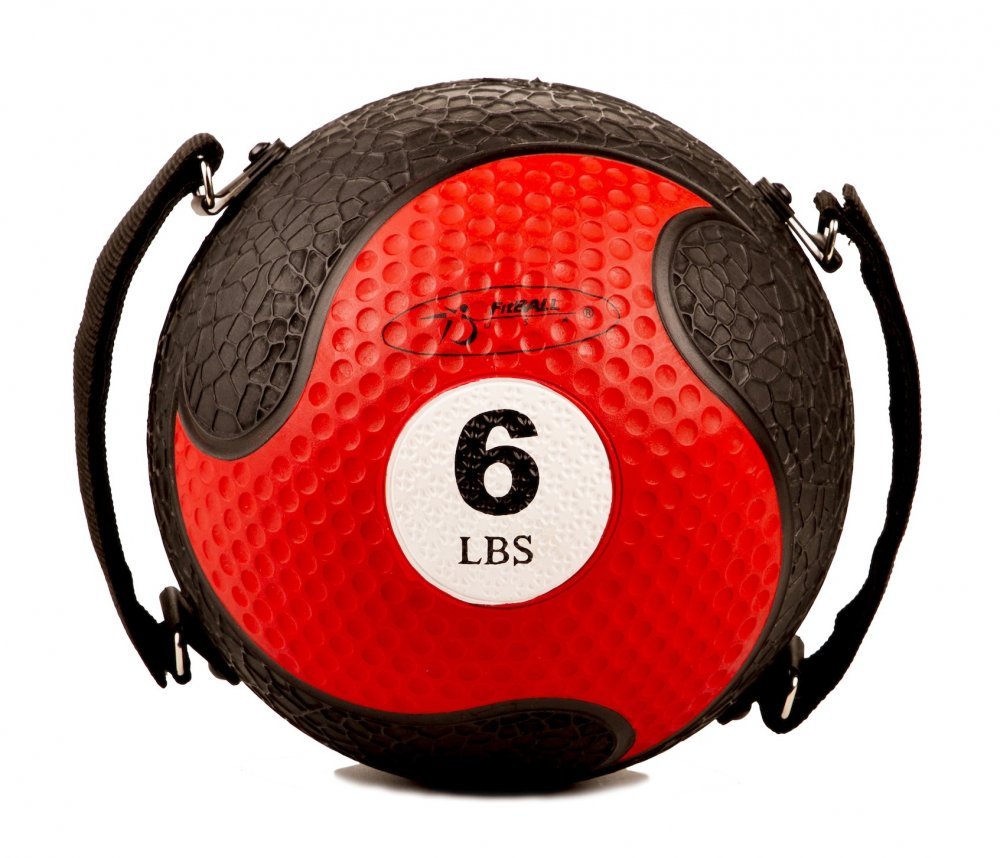 FitBALL Medicine Ball with Strap - 6 lb Red - Perfect for Strength Training, CrossFit, and Home Workouts