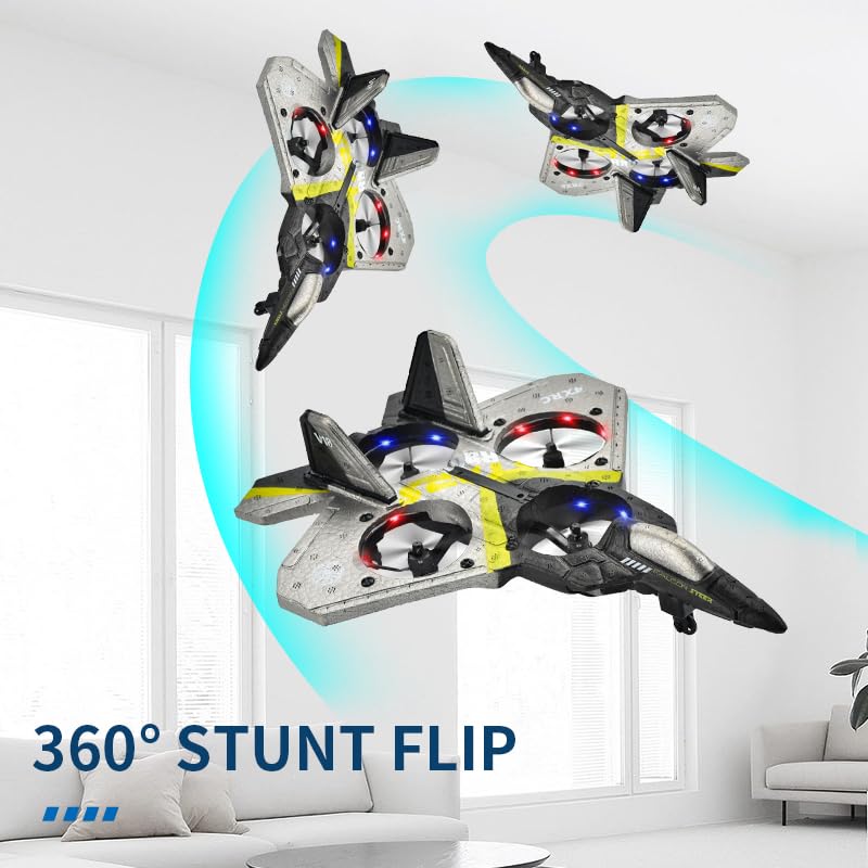 V17 Jet Fighter Stunt RC Airplane - 2.4GHz Remote Control Foam Plane with 2 Batteries, 360° Drop-Resistant Stunt Spin & LED Lights - Best RC Toy for Kids Ages 3-8 - Perfect for Outdoor Play, Birthday Gifts & Backyard Flying Fun