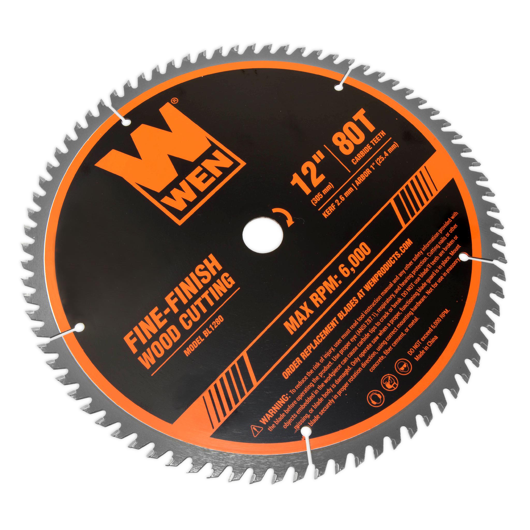 WEN BL1280 12-Inch 80-Tooth Fine Finish Professional Woodworking Saw Blade for Miter Saws & Table Saws - Perfect for Crown Molding, Trim Work, and Fine Woodworking Projects
