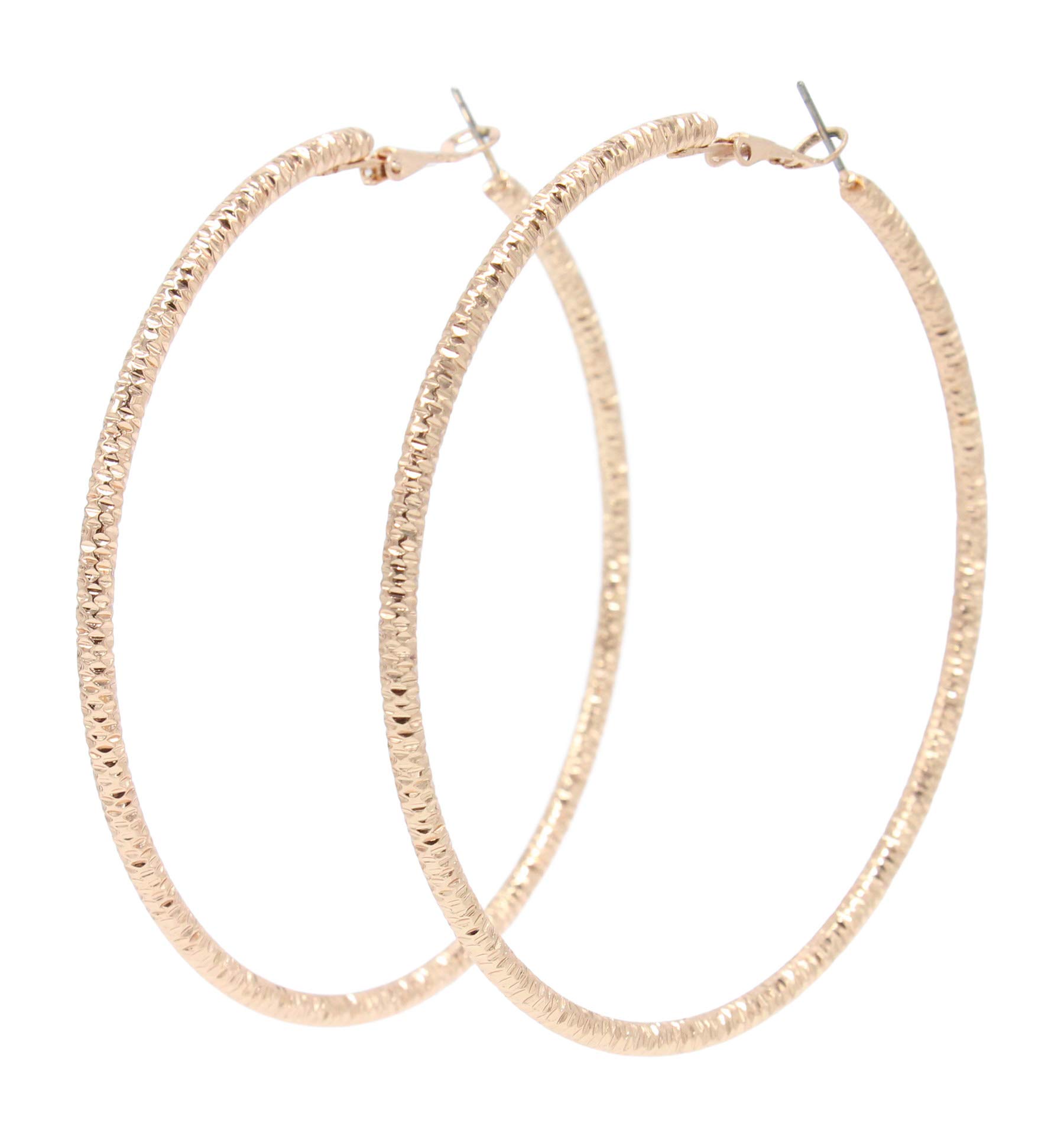 Textured Rose Gold Hoop Earrings 80mm - Elegant Dangle Earrings for Women, Perfect for Parties, Weddings & Everyday Wear