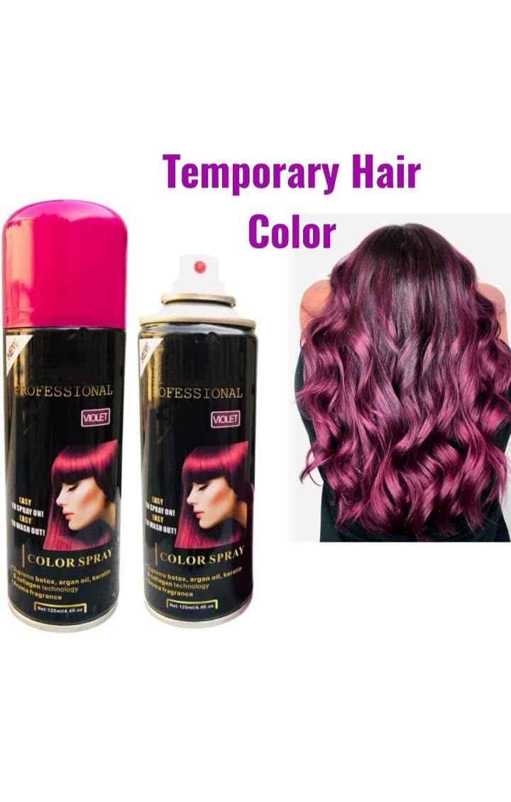 COSMAC Professional 1 Day Temporary Hair Color Spray with Argan Oil, Botox, Keratin & Collagen - Violet (125ml) for Women & Men | Quick Wash Out Hair Chalk for Parties, Halloween & Costumes