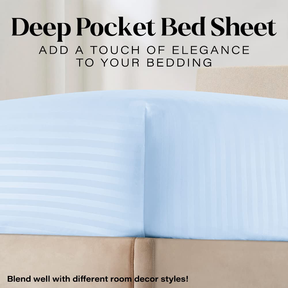 4-Piece Queen Size Sheet Set - Soft & Cooling Microfiber Bedding with Deep Pockets | Wrinkle-Free Striped Design | Includes 1 Fitted Sheet, 1 Flat Sheet & 2 Pillowcases | Perfect for Hot Sleepers & Luxury Bedrooms