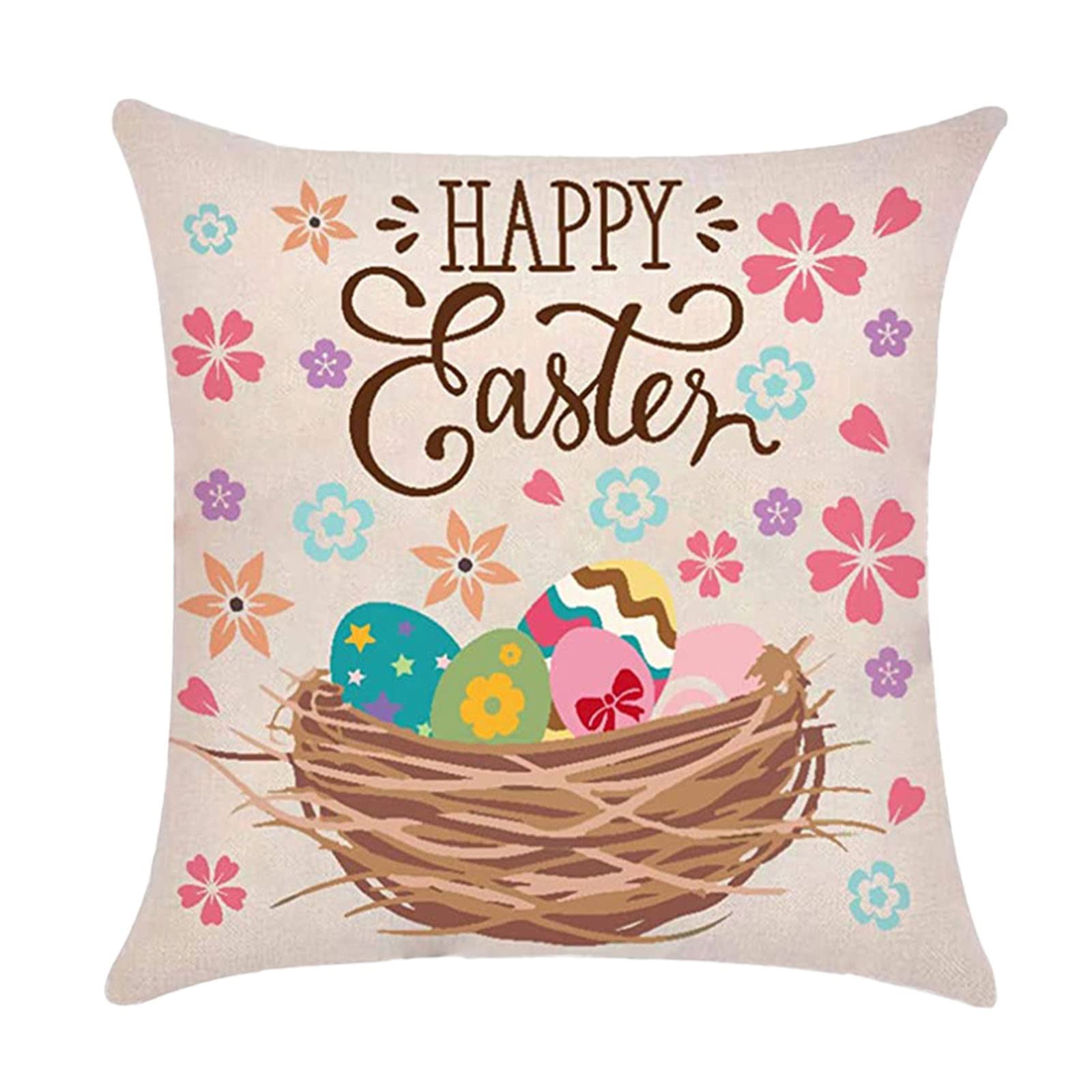 KSHQU Peach Rabbit Easter Pillowcase - 45x45cm Soft Sofa & Bedside Cushion Cover - Holiday Home Decor for Living Room, Bedroom & Seasonal Celebration