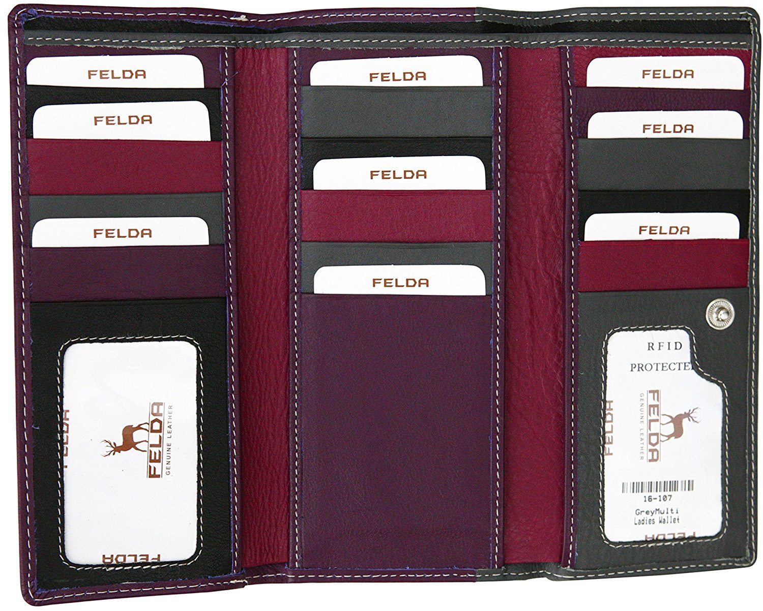 Felda RFID Blocking Genuine Leather Women's Wallet - Slim Bifold with 23 Card Slots & Coin Pocket - Perfect for Everyday Use, Travel & Shopping