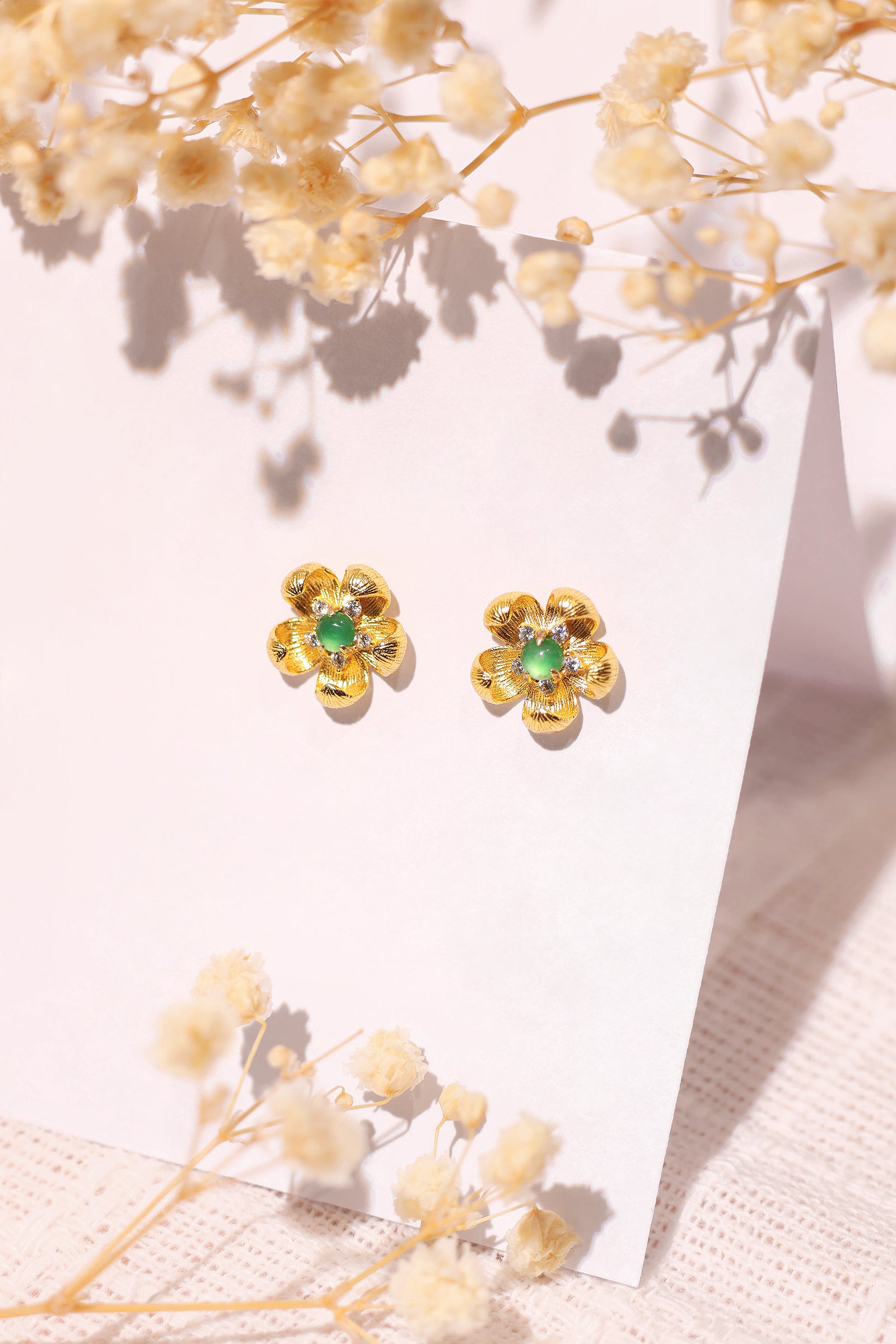 18K Gold Plated Jadeite Ear Studs – Elegant Green Gemstone Jewelry for Women, Perfect for Parties, Weddings & Everyday Wear