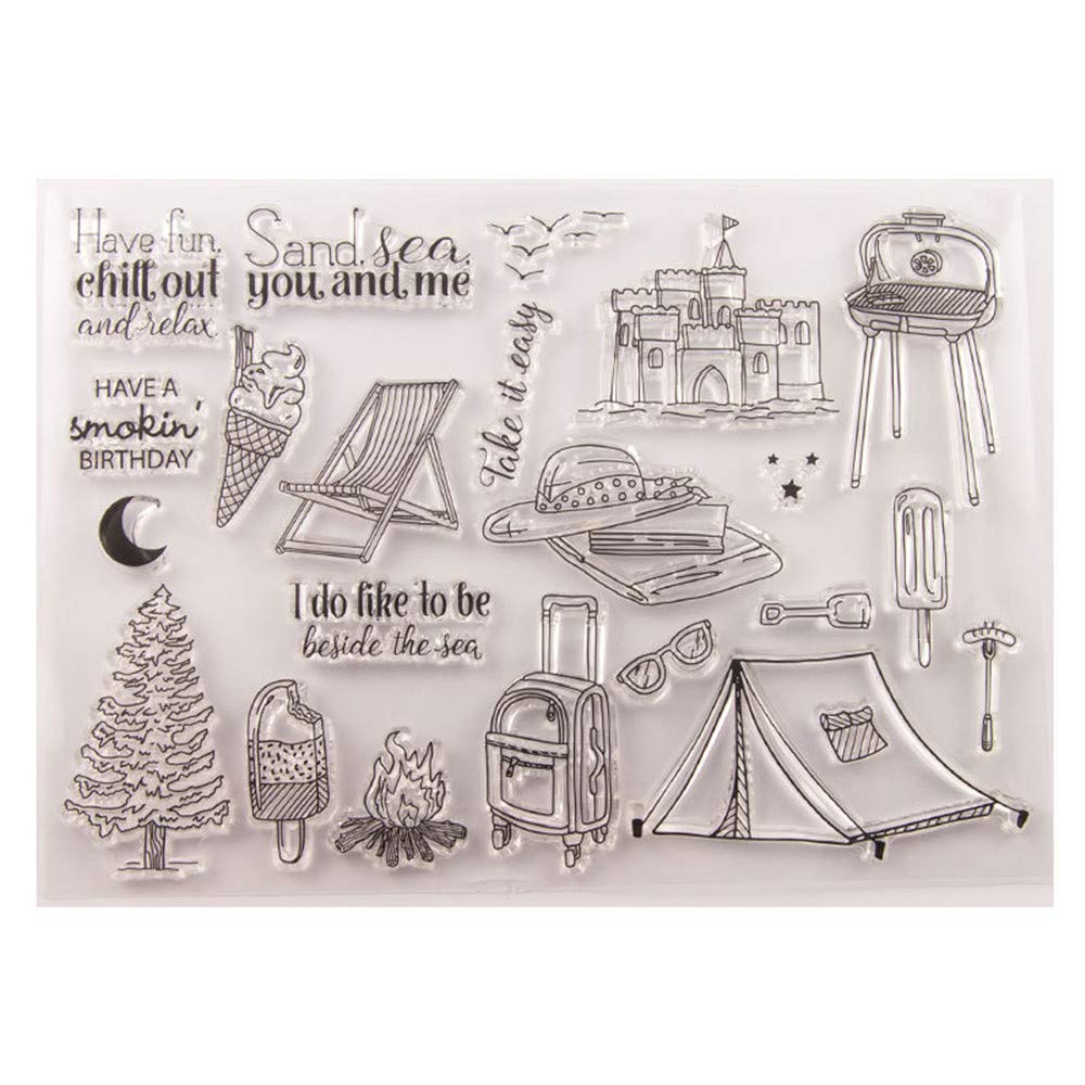 Arrietty Tent Beach Holiday Clear Stamps Set for Card Making, Scrapbooking & Journaling - Relaxing Vacation Ice Cream Rubber Stamps for DIY Albums, Planners & Craft Projects - Perfect for Summer Cards, Travel Journals & Gift Decorations
